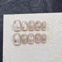 10 cristales en forma de ojo de gato, hermoso ensueño, mariposa, arte de uñas, brillo brillante, uñas postizas cortas, cuadradas y redondas, caramelo - details 5