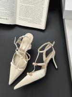 Sandalias Platas de Tacón Alto para Mujer Punta Afilada Francesa Diseño de Bolsa de lazo Viento de Cabeza Moda de Alta Noche - details 21