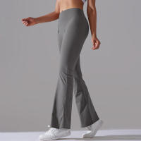 Leggings de yoga de color sólido para mujer, pantalones acampanados de cintura alta, elásticos, entrenamiento, pierna ancha - details 7