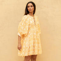 Vestido corto de vacaciones de playa de rayón informal suelto con lazo floral para mujer de moda de verano - details 77