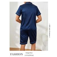Conjunto De Pijama Para Hombres Verano Cómodo Casual Camisa Corta Con Shorts Dos Piezas Ropa De Dormir Estilo Básico Material Poliéster Y Elástico - details 9