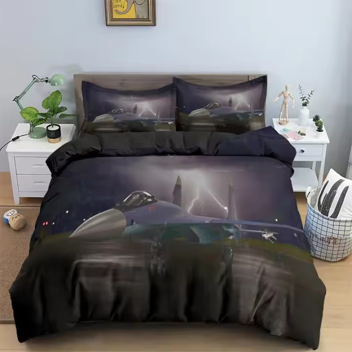 Juego de Ropa de Cama de Avión 3D Cubierta de Duvet, Funda de Almohada, Acolchado para Niños y Adultos Material de Poliéster - 1