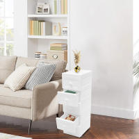 Armario de cajones con 5 cajones, mesita de noche blanca con 4 ruedas, mesita de noche moderna de alto brillo para sala de estar, dormitorio - details 2