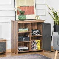 Mueble Auxiliar de Metal con Puerta 3 Estantes Abiertos y Armario con Puerta y Balda Ajustable para Sala de Estar Cocina Madera Natural - details 3