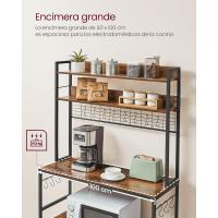 Estantería para Panadería con Toma de Corriente, Soporte de Microondas, Estantería de Cocina, Alambre de Metal, 14 Ganchos, 40 x 80 x 170 cm, Marrón Rústico y Negro - details 32