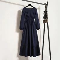 Vestido largo ajustado a la cintura con jersey de manga larga de color liso para mujer - details 18