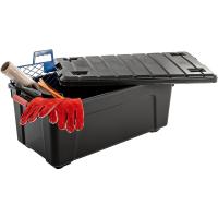 juego de 3 cajas de almacenamiento grandes para bricolaje, 75 L, con cierre a presión, apilable, garaje, Negro - details 1