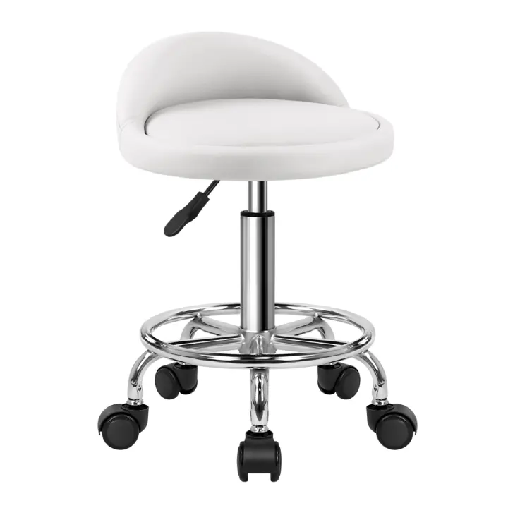 Silla de Escritorio de Cuero PU KKTONER Perilla Giratoria Ajustable de Altura con Reposapiés Blanco - 1