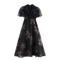 - Nuevo vestido de primavera para mujer, cuello en V, diseño de estilo francés, mangas estampadas - details 1