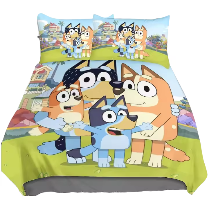 Juego de Ropa de Cama de Impresión 3D Entemah Bluey Funda de Edredón de Microfibra Suave, Fundas de Almohada de Anime Lindo, Cubierta de Edredón con Cremallera - 1