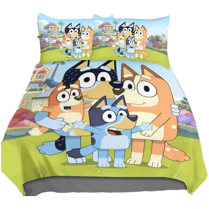 Juego de Ropa de Cama de Impresión 3D Entemah Bluey Funda de Edredón de Microfibra Suave, Fundas de Almohada de Anime Lindo, Cubierta de Edredón con Cremallera - 1