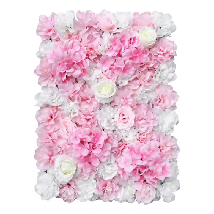 Paneles de pared de flores artificiales de seda rosa y blanca, telón de fondo Floral, 24 "X 16", paquete de 12 - 1