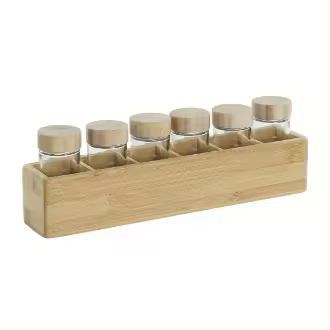 Dcasa Especiero de 6 recipientes de bambú marrón moderno de 32x6x6 cm - 1