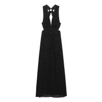 BUNO-vestido Midi a la moda con bordado negro y espalda descubierta con cremallera lateral, vestido Vintage sin mangas con cuello en V para mujer, vestidos elegantes para mujer - details 2