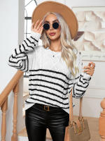 Suéter Retro a rayas para mujer, Jersey holgado de manga larga con botones, ropa de punto para otoño e invierno, novedad de 2023 - details 12