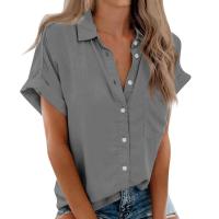 Blusa lisa de manga corta para mujer, camisa informal de un solo pecho, de moda - details 9