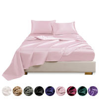 Conjunto de sábanas ajustadas lisas con satén de imitación, ropa de cama cómoda y sedoso para dormitorio, 4 unidades - details 4