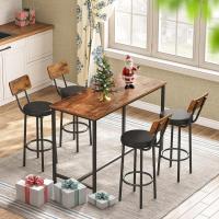 Juego de Taburetes de Bar de Metal y Madera Altos de Cocina con Resalto - details 1