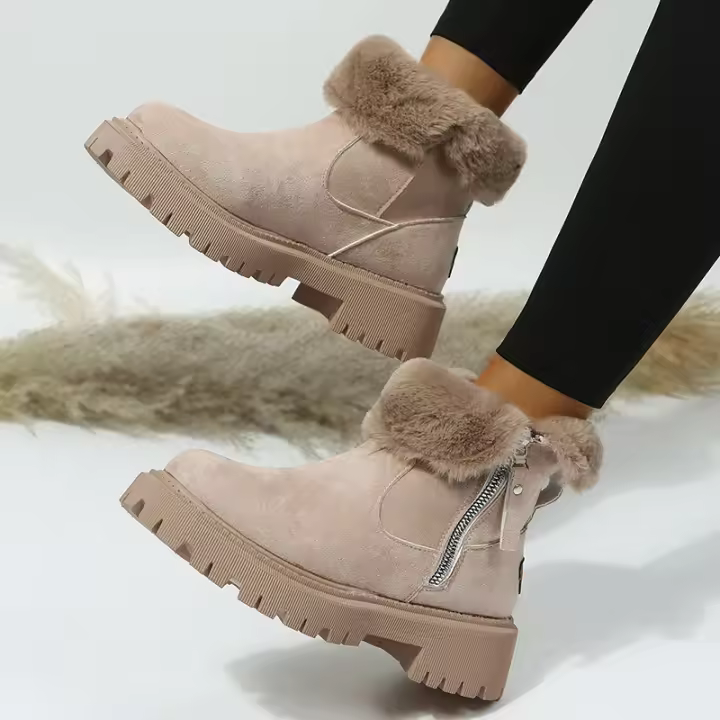 Botas de nieve de terciopelo para mujer, zapatos cálidos de algodón grueso, Color negro peludo, invierno, 2023 - 1