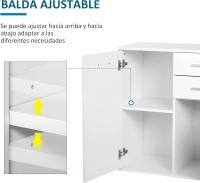 Aparador Armario de Cocina con 2 Puertas Buffet de Salón con 2 Cajones Estante Ajustable Estilo Moderno para Comedor 106x35x76cm Blanco Brillante - details 13