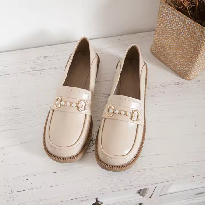 Mocasines de cuero para primavera, otoño, multiplo, 2024, piso único con falda, pequeños zapatos de cuero - 1
