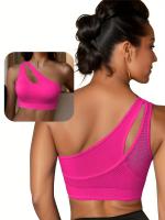 Sujetador Deportivo Cómodo para Mujer con Almohadillas Extraíbles - Sin Aros, Diseño de Un Hombro, Detalle de Malla Transpirable, Mezcla de Nylon y Elastano - details 13