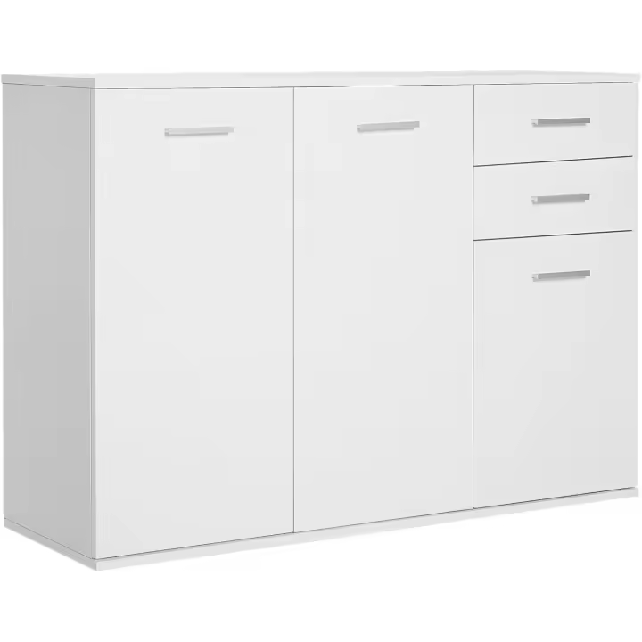 Aparador Armario de Cocina con 2 Puertas Buffet de Salón con 2 Cajones Estante Ajustable Estilo Moderno para Comedor 106x35x76cm Blanco Brillante - 1