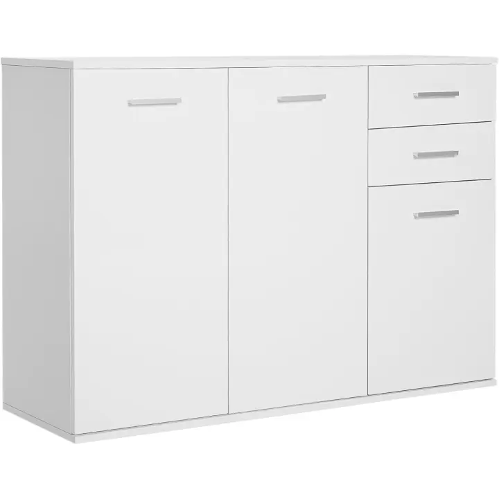 Aparador Armario de Cocina con 2 Puertas Buffet de Salón con 2 Cajones Estante Ajustable Estilo Moderno para Comedor 106x35x76cm Blanco Brillante - 1
