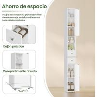Mueble de Baño Estrecho Armario WC con Estantes Ajustables Mueble de Baño auxiliar de 2 Cajones y 2 Estantes Blanco 20x20x180 cm - details 5