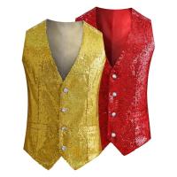 Chaleco de hombre con lentejuelas brillantes, sin mangas, ajustado, de un solo pecho, con cuello en V, chaleco Formal para hombre, traje ajustado con decoración de lentejuelas - details 4