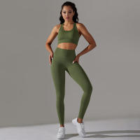Conjunto de Yoga sin costuras para mujer, ropa deportiva para gimnasio, sujetador de entrenamiento, mallas para correr de cintura alta, para Fiess - details 13