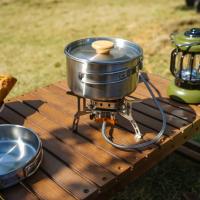 Batería de cocina de acero inoxidable para acampar, hervidor portátil para cocinar al aire libre, hervidor con asa plegable - details 4