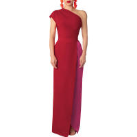 Invitada con un hombro largo y diseño de bloques de color Wo, estilo elegante, vestido de noche de boda de longitud media, vestido nquet para Wo, estilo, , - details 15