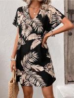 Vestido de una pieza de verano 2025 para mujer, manga tres cuartos con estampado tropical para niñas. - details 4