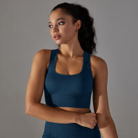 Nessaj-Sujetador deportivo sin costuras, top a prueba de golpes, cómodo Chaleco de gimnasio, color sólido, para entrenamiento, correr - details 23