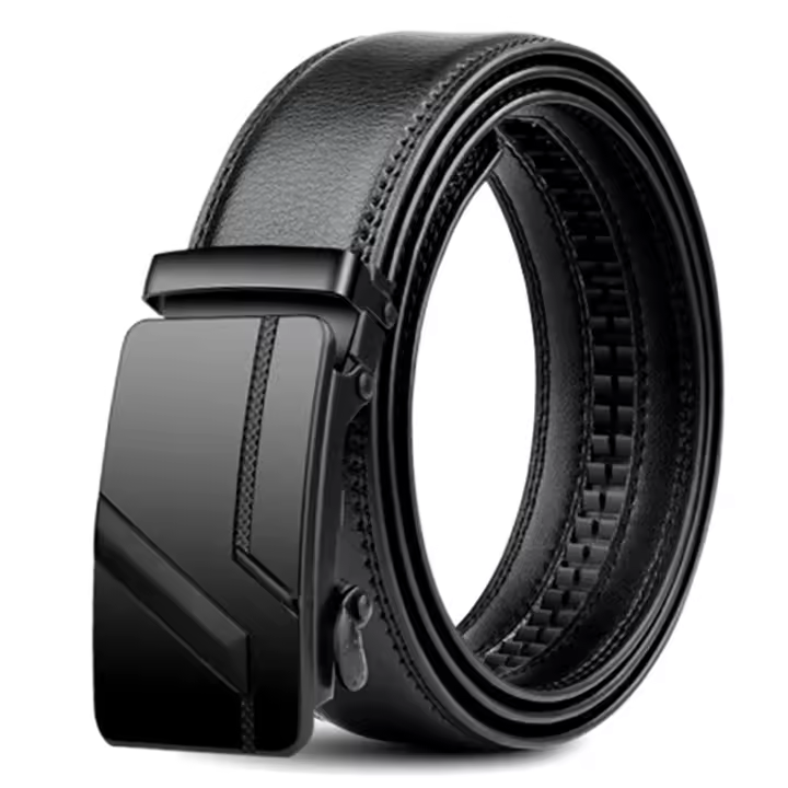 Cinturón de cuero PU negro con hebilla automática para hombre, alta calidad, 105, 150, 140, 130, 160, 170cm, talla grande - 1