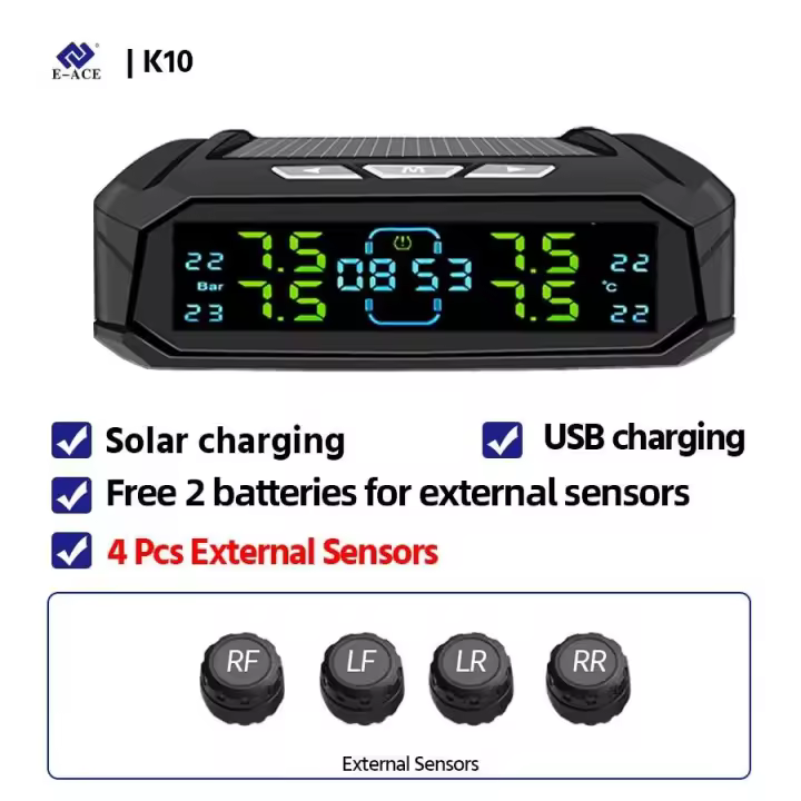 E-ACE 8 Bar TPMS sensores solares de neumáticos de coche botones de pantalla táctil Monitor de presión sistema de alarma herramientas automotrices - 1