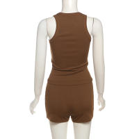 BUNO-chándales informales para Mujer, conjunto de 2 piezas, chalecos cortos elásticos con cuello en U y pantalones cortos acanalados, ropa deportiva concisa para gimnasio - details 68