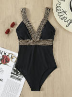 Traje de baño de bikini de un solo hombro de una sola pieza de color sólido de moda y sexy - details 1