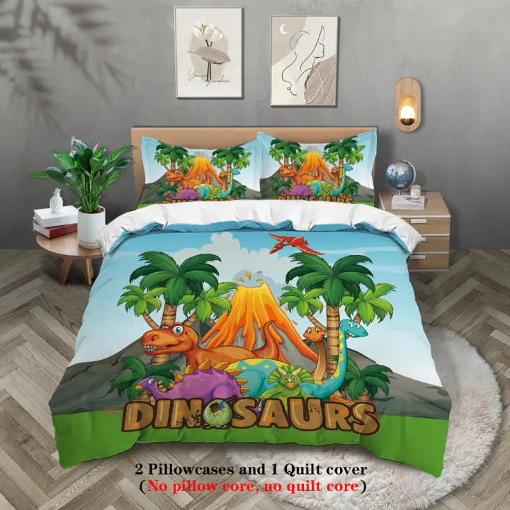 Juego de Ropa de Cama de Dinosaurio de Dibujos Animados Funda de Edredón Down 3 Piezas con Patrón de Zoológico Juego de Cama para Niños y Niñas Sin Núcleo - 1