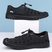 Sandalias para hombre, novedad de verano 2025, zapatos casuales de cuero hueco para hombre, zapatos antideslizantes con agujeros para conducir, sandalias de cuero de fondo suave para hombre - details 5