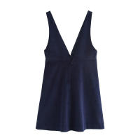 Vestido Vintage Azul Marino para Mujer OUWU Espalda Descubierta, Cremallera, Mini Vestido Elegante con Cuello en V - details 2