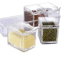 CA transparente, 4 recipientes de vidrio para condimentos con cucharas, pimienta ETA, especias, organizador de especias para camping - details 11