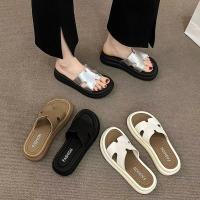 Zapatillas mujer verano 2025 nueva cabeza redonda suela gruesa que aumenta las sandalias de playa moda de una palabra desgaste sandalias mujeres - details 7