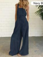 Moda de Verano Monos Largos con Bolsillos para Mujeres Pantalones de Calle de Ocio sin Mangas - details 3