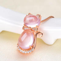 Collar con colgante de gato de cristal rosa, cadena larga, joyería de fiesta, regalo de cumpleaños - details 1