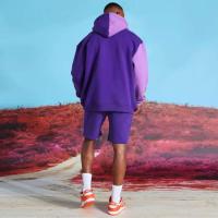 Diciembre 60% algodón 40% poliéster lana flameada corte y costura de bloques de color sudadera con capucha de dos colores para hombre estilo morado - details 5