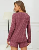 Conjunto de punto a rayas cepilladas de dos piezas para mujer, manga larga, color sólido, informal, otoño e invierno, 2024 - details 12