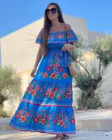 Vestido Largo para Mujer Verano 2025 Escote Palabra de Honor con Estampado de Flores Rojas - details 12