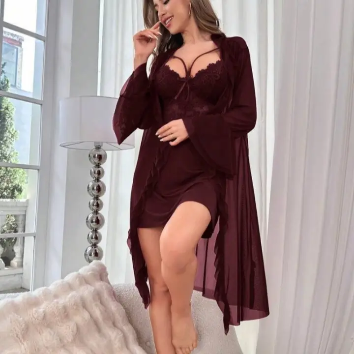 Lencería sexy para mujer, sexy, reunir pechos pequeños, tirantes de encaje, camisón de malla, traje sexual, ropa de estar - 1